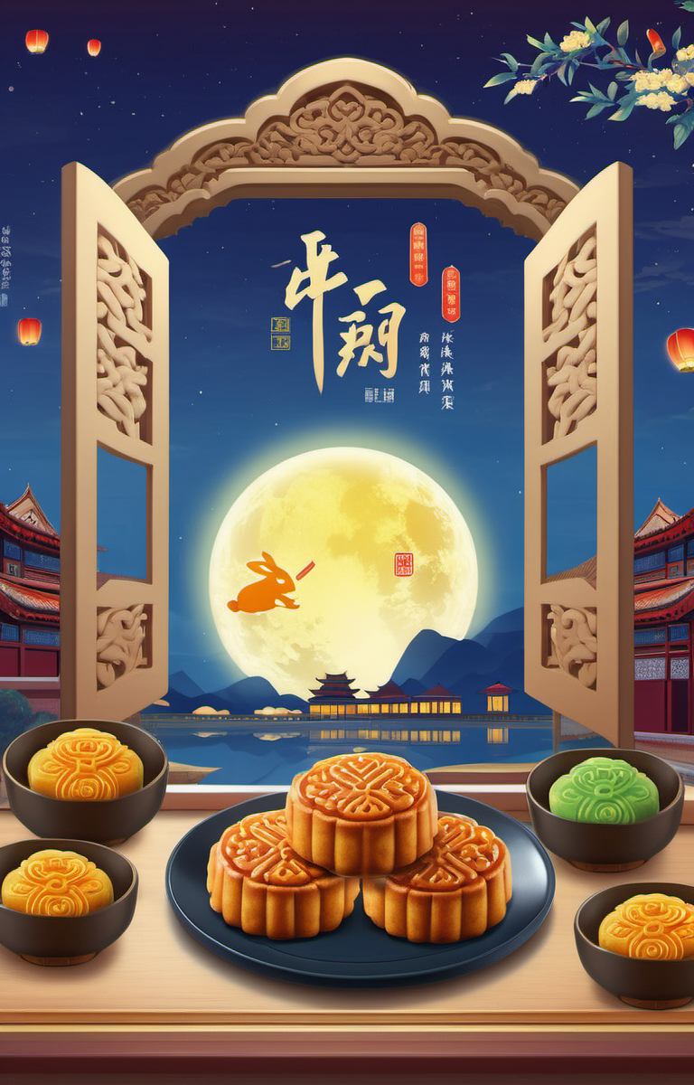 17996-899333195-Renaissance style masterpiece,best quality,_lora_zqhb-000009_0.8_,scenery,bunny,east_asian_architecture,full_moon,poster design,.png